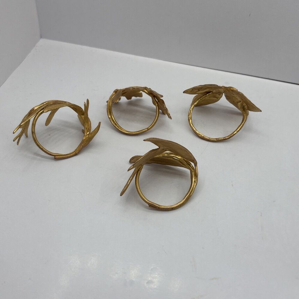 Italian Herbs Napkin Rings Set Of 4 Gold Artisan Michael Michaud Table Art - Picture 6 of 10